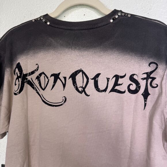 Konquest Shirt Mens Medium Skull Metallic Feather Warrior Tee Tshirt Y2K Grunge - Picture 8 of 11